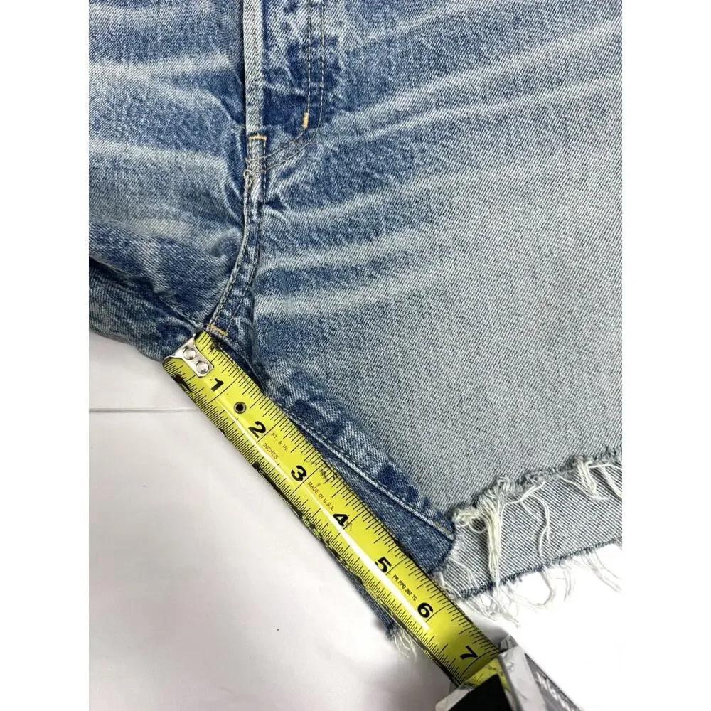 Moussy Vintage Graterford Long Denim Shorts Womens 25 Blue Button Fly Distressed